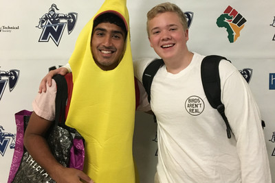 two students posing for pictures